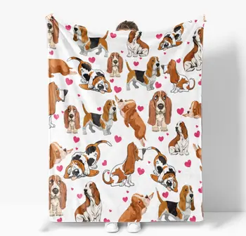 Одеяло для бассет-хаунда, плюшевое фланелевое одеяло для собак с красным сердцем, супер Мягкое легкое фланелевое одеяло для милых щенков, Флисовое одеяло для