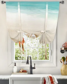 Оконная занавеска в виде ракушки морской звезды на океанском пляже, шторы для кухни, гостиной, Регулируемые шторы для карманов