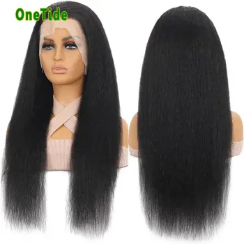 Парик на шнурке Yaki из человеческих волос, кудрявые прямые парики на шнурке размером 13x4 для женщин, натуральный цвет перуанских человеческих волос плотностью 180%