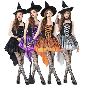 Платье ведьмы с ласточкиным хвостом, косплей, костюм злых волшебников, костюм ведьмы, сценический костюм для вечеринки на Хэллоуин, Косплей