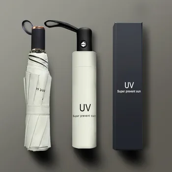 Полностью автоматический УФ-трехстворчатый зонт, Солнцезащитный крем, Анти-ультрафиолетовый зонт, Рекламный зонт, складной зонт с принтом, Женский зонт