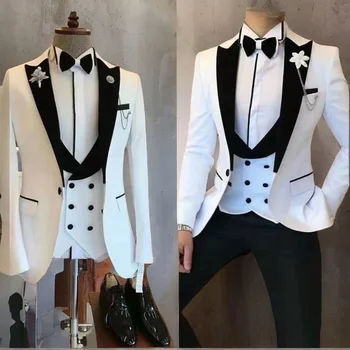 Приталенные мужские костюмы в итальянском стиле из 3 предметов для свадьбы, женихов, Смокинг жениха, куртка с двубортным жилетом, брюки 2023