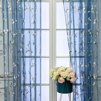 Прозрачные занавески с цветочной вышивкой для гостиной, деревенский вуалевый тюль для девочек, раздвижная стеклянная дверь в спальню WP274