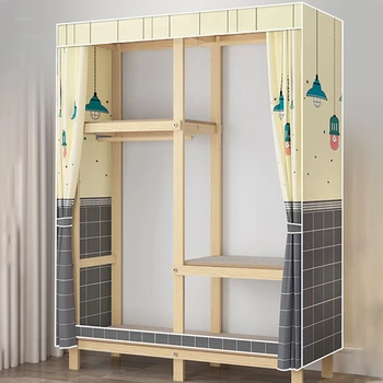 Простая домашняя мебель Шкафы для спальни Из массива дерева Тканевый шкаф для хранения в арендованной комнате Прочные долговечные шкафы для спальни U