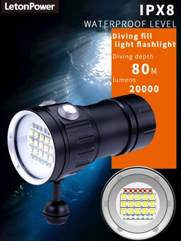 Профессиональная подводная 27 Светодиодная лампа для фотосъемки Highlight Lamp 20000 люмен Фонарик для дайвинга 100 м Водонепроницаемая видеокамера факел