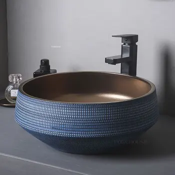 Раковины для ванной в скандинавском минимализме, креативная металлическая глазурь над раковиной, простой балконный умывальник, керамическое приспособление для ванной комнаты