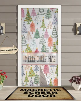 Рождественская елка, нарисованная вручную магнитная дверная занавеска, гостиная, спальня, домашняя дверная занавеска с противомоскитной сеткой