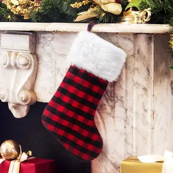 Рождественские подарки Мешок конфет Украшение на елку Чулок Клетчатый носок