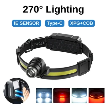 Сверхмощная сенсорная фара, мощный светодиодный перезаряжаемый USB-головной фонарик, тактическая фара, головной фонарь для рыбалки, охоты