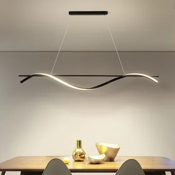 Скандинавская современная минималистичная люстра, ресторан, кухня, спальня, Дизайнерский креативный подвесной светильник с одной светодиодной длинной полосой