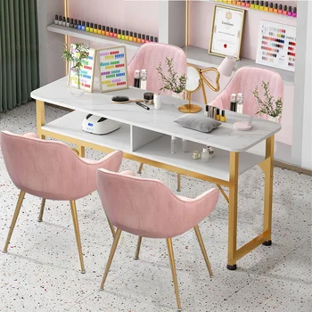 Современные простые маникюрные столы, розовая салонная мебель, Одинарный Двойной маникюрный стол и набор стульев, Профессиональные столы для маникюра Z