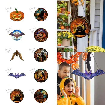 Стеклянные занавески на окна, украшения для Хэллоуина, Подвесная летучая мышь, тыква, декор для дома, офиса, кухни, гостиной
