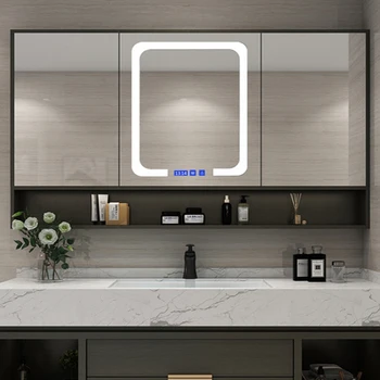 Умный дисплей Узкие зеркала для макияжа в ванной Шкафы для хранения Металлических зеркал в ванной Настенная полка Meuble Toilette Мебель для дома YX50BC