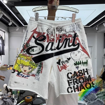 Шорты Абрикосового цвета с принтом граффити Saint Michael Для мужчин и женщин с завязками 2023ss Oversize Shorts