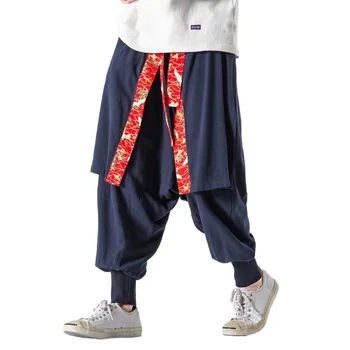 Японская модная одежда самураев, Мужские юката, большие размеры, Традиционные брюки-кимоно, осень-зима, повседневная уличная одежда Harajuku